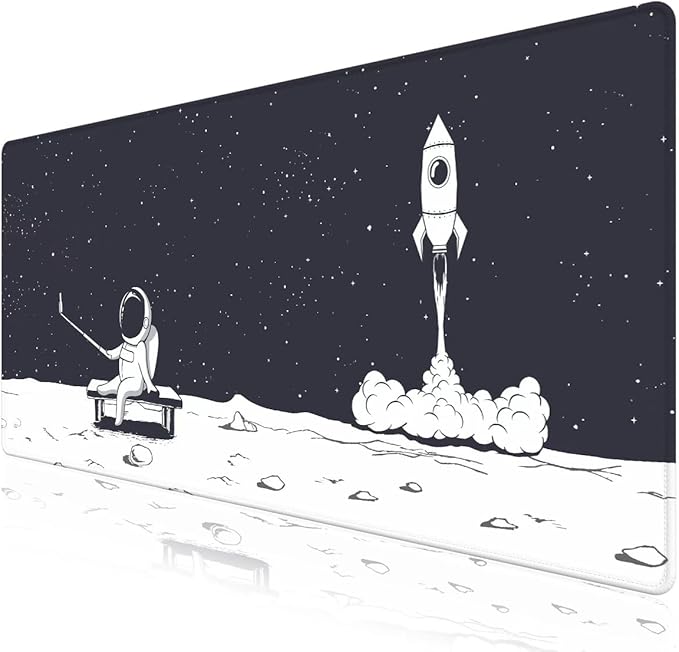 Mouse Pad, Cute Cool XXL Big Desk Mat for Desk Cover, Anti-Slip Large Mousepad with Stitched Edges, Keyboard Mat for Computer Desktop Table Protector I Astronaut & Rocket