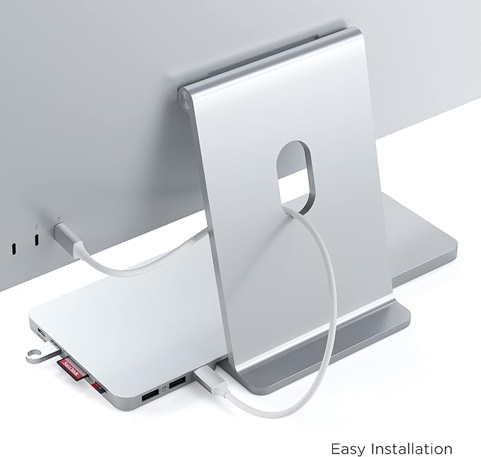 Satechi USB C Slim Dock for 24” iMac with Tool-Free Enclosure for M.2 PCIe NVMe and SATA SSDs, USB C Data Port, USB A, 2 USB 2.0, Micro/SD Card Reader - Silver