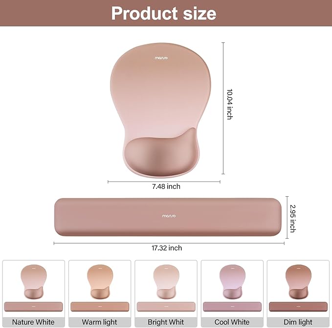MOSISO Wrist Rest Support for Mouse Pad&Keyboard Set, Ergonomic Mousepad with Concave Curved Memory Foam, Non-Slip Base Pain Relief Comfortable Rectangular Easy Typing Pad for Home/Office, Brown
