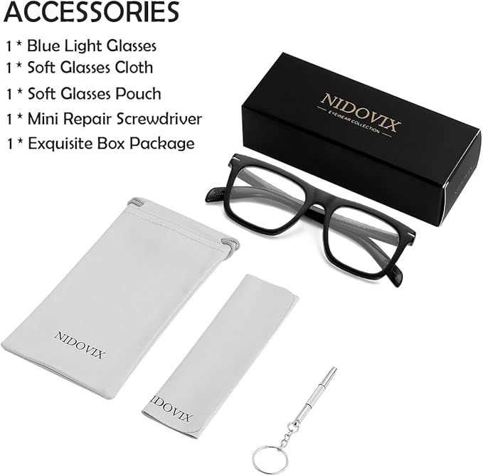 NIDOVIX Trendy Square Blue Light Blocking Glasses for Men Women, Fashion Frame Non-prescription Computer Glasses (Black)