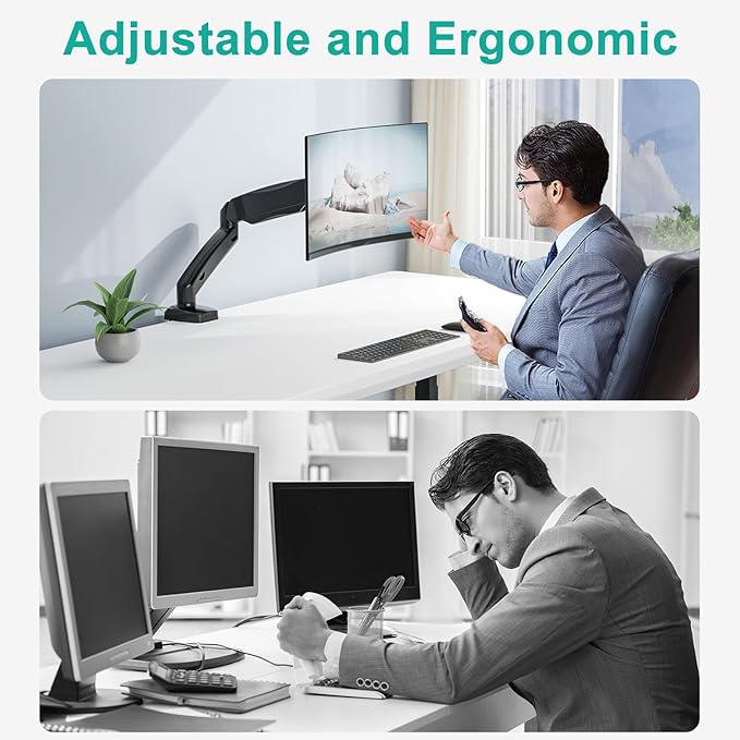 WALI Single Monitor Arm for 17-32 inch Screens, Adjustable Gas Spring Single Monitor Mount Holds 19.8lbs, Computer Monitor Stand for Desk, Clamp and Grommet Base, VESA 75/100mm (GSMP001), Matte Black
