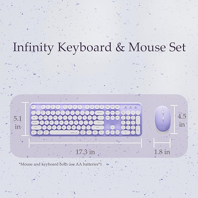 x UBOTIE Colorful Wireless Keyboard and Mouse Combo, Full-Sized Office Keyboard with Typewriter Flexible Keys, 2.4GHz Dropout-Free Connection, Optical Mouse for PC Laptop(Purple White)