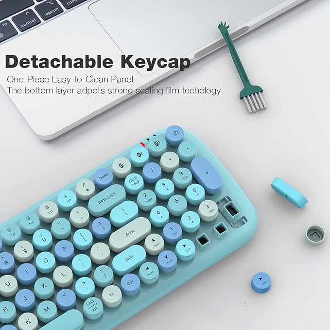 MOFII Wireless Bluetooth Keyboard, Typewriter Retro Round Keycaps Keyboard, Bluetooth 5.1 Tech Compatible with iPhone, iPad, Android, Windows, PC, Mac, Perfect for Home/Office (Blue Colorful)