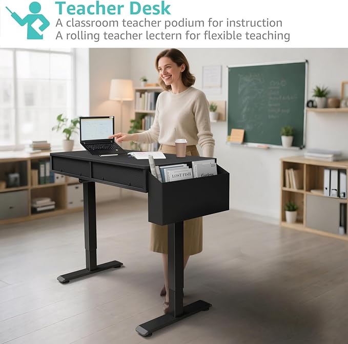 Electric Standing Desk with Drawers - 32 Inch Small Black Height Adjustable Sit Stand Desk with Storage for Home Office Bedroom, Study Writing Compact Stand up Computer Desks for Boys Girl Work