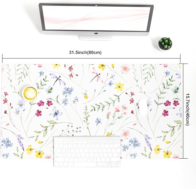 Colorful Star Large Mouse Pad, Floral Waterproof Office Desk Mat, Non-Slip Computer Gaming Mouse Pad, XXL PC Laptop Protector Pads, PU Leather Desk Writing Pads for Office Home, 31.5" x 15.7"