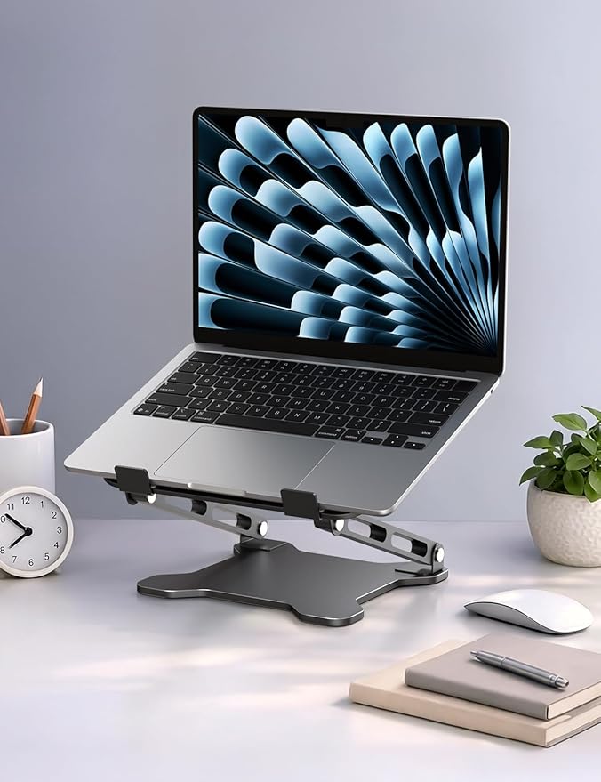 Adjustable Laptop Stand for Desk, Metal Foldable Laptop Riser, Ventilated Cooling Printer Stand, Ergonominc Computer Notebook Stand for Desk Compatible with 10-15.6“ Laptops