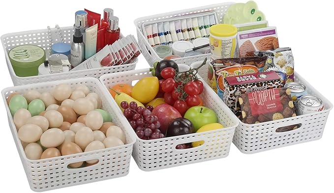 Plastic A4 Office Storage Baskets, Desk Tray Organizer, White, 5 Packs
