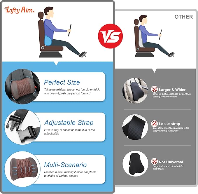 Memory Foam Lumbar Support Cushion Relieves Lower Back Pain for Car Seat, Office Chair, and Wheelchair, 4D Mesh, Brown
