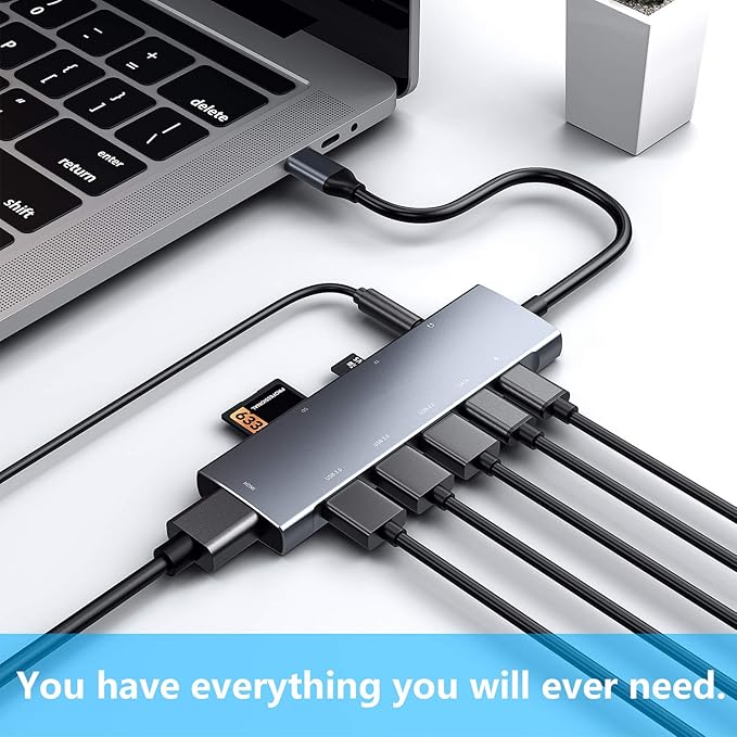 USB C HUB for iPad Pro 9-in-1 Adapter iPad Pro M4 M2 M1 13 12.9 11 inch iPad Air 5 4 Docking Station with 4K HDMI, USB-C PD, SD/TF Card Reader, USB 3.0, 3.5mm Headphone Jack, Type C Data, iPad mini 6