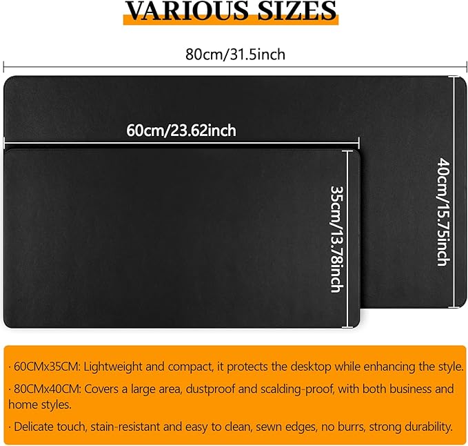 Black Leather Desk Mat Large Mouse Pad, Waterproof Desk Pad for Keyboard and Mouse, Non-Slip Computer Desk Protector, Smooth Mouse Movement Desk Mat for Home and Office(31.5"×15.7")