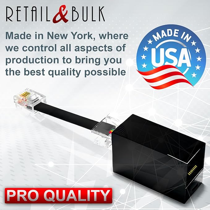 1-Pack RJ11 to RJ45 Adapter Phone Line to Ethernet – RJ45 Female to RJ11 Male for Landline, Fax, DSL Modem Connection (Black, Made in USA)