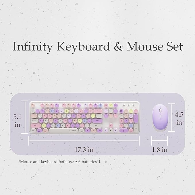 x UBOTIE Colorful Wireless Keyboard and Mouse Combo, Full-Sized Office Keyboard with Typewriter Flexible Keys, 2.4GHz Dropout-Free Connection, Optical Mouse for PC Laptop(White Colorful)