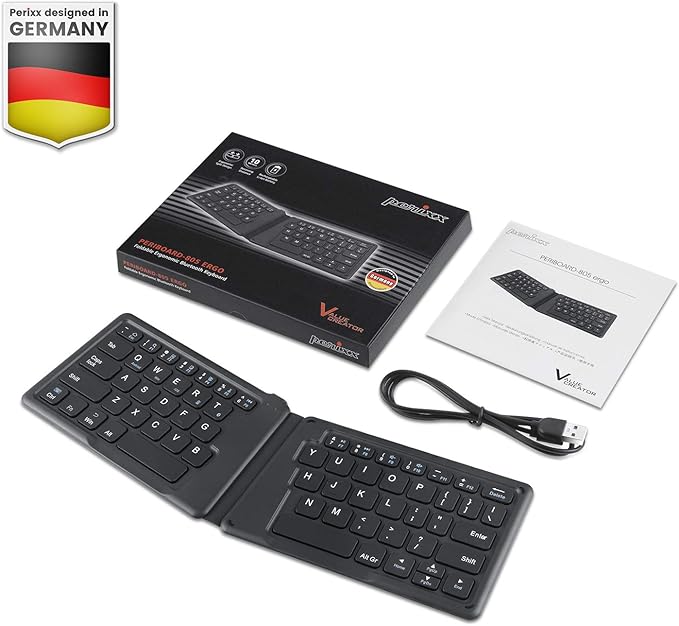 Perixx PERIBOARD-805E US, Wireless Foldable Ergonomic Bluetooth Keyboard, Ultra-Thin X Type Keys, Compatible with iOS, Android, or Windows Smartphone, Tablet, or Laptops, US English