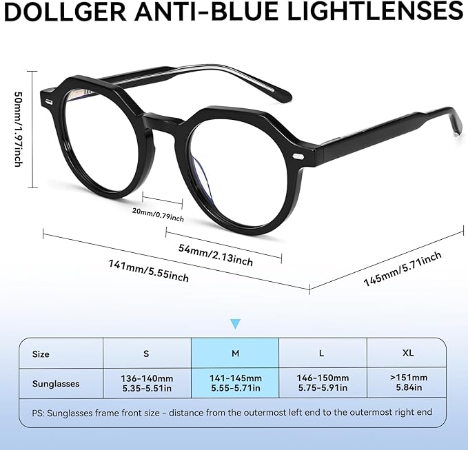 Dollger Blue Light Blocking Glasses For Woman Men Thick Frame Round Non-Prescription Glasses, For Computer Work Gaming,
