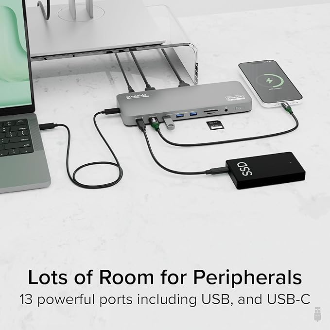 Plugable USB C Laptop Docking Station, Dual Monitor 4K 60Hz for Apple Mac M1/M2/M3/M4/M5/Neo, 2X HDMI or DisplayPort for MacBook, 100W Charging DisplayLink Dock, Driver Install Required (UD-6950PDH)