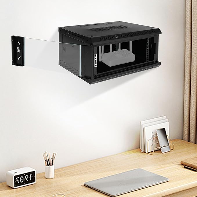 Wall Mount Server Cabinet,Server Rack Enclosure,4U Server Organizer,Network Cabinet,Server Cabinet with Glass Locking Door,Standard Glass Door,for Offices,Schools,Factories,Public Places,Rectangle