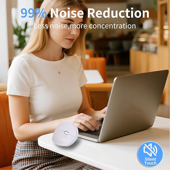 Wireless Silent Ergonomic Vertical Mouse - Dual Mode 2.4G/Bluetooth, Rechargeable Type C, Pain Relief for Office and Home Use, Compatible with Laptop & PC (White)