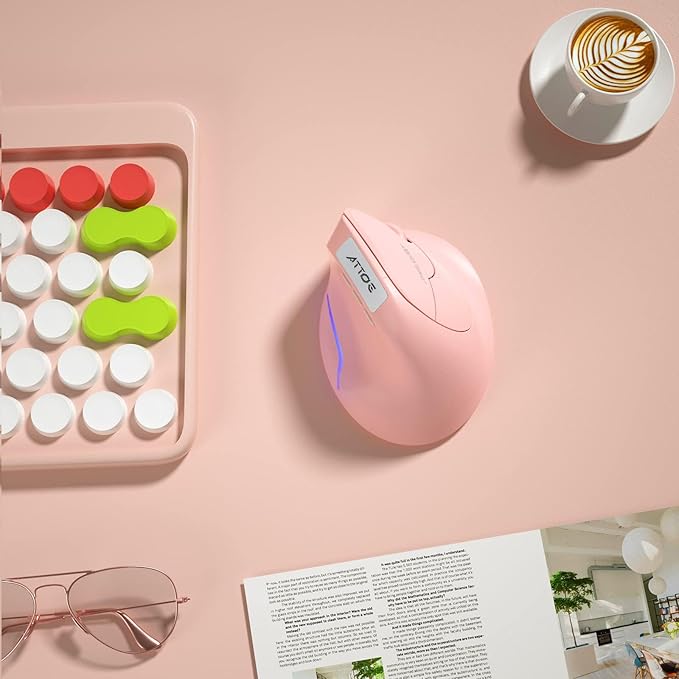 Wireless Vertical Ergonomic Optical Mouse, Pink Computer Mouse with 3 Adjustable DPI 1000/1600/ 2400, 5 Buttons for Laptop, Desktop, PC, MacBook