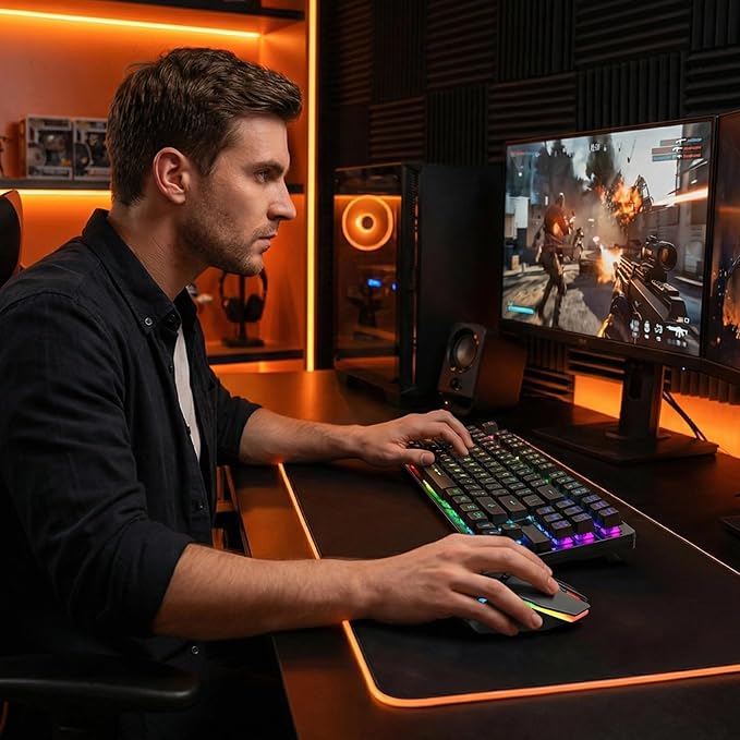 Wireless Gaming Keyboard and Mouse Combo, LED Backlit Rechargeable Battery, Ultra Compact Mechanical Feel Keyboard, RGB Mice for PC Gamer, Business Office, Durable Ergonomic, Wide Compatibility, Black