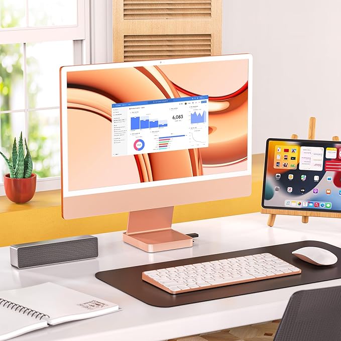 USB C Hub for iMac 24 inch 2021/2023/2024, Minisopuru iMac Hub Support M.2 NVMe SSD, i Mac Accessories for iMac M1/M3/M4, USB C Adapter with USB A/C 10Gbps, SD/TF, M.2 SSD (Not Included), Orange.