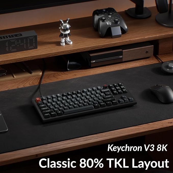 Keychron V3 8K TKL Wired Mechanical Keyboard, 8000 Hz Polling Rate QMK/VIA Programmable Hot-Swappable Gaming Keyboard with Knob, South-Facing RGB, Ergonomic PBT Keycaps for Mac Windows Linux