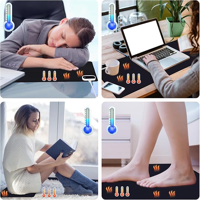 Heated Desk Pad, Heated Mouse Pad- 31.5 x 13 inch, Heated Desk Mat, Desk Warmer with 5 Heat Levels & Auto Shut-Off - Ideal for Office and Home (Black)