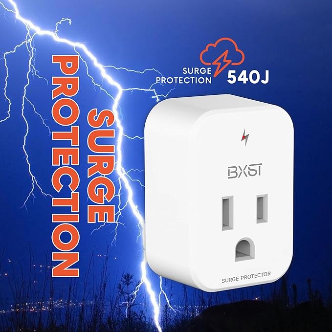 BXST Single Outlet Surge Protector, Refrigerator Surge Protector Wall Socket,Ground Protected Light Indicator for TV, Air Conditioner, Washing Machine and Home Appliances,15A 1800W, 2 Pack