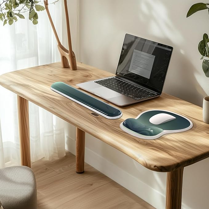 AKIT Ergonomic Mouse Pad with Wrist Rest& Keyboard Wrist Rest, Wrist Rest for Computer Keyboard, Pain Relief, Non-Slip Gel Base, Mousepad Wrist Support for Gaming, Office, Waterdrop Shaped Green