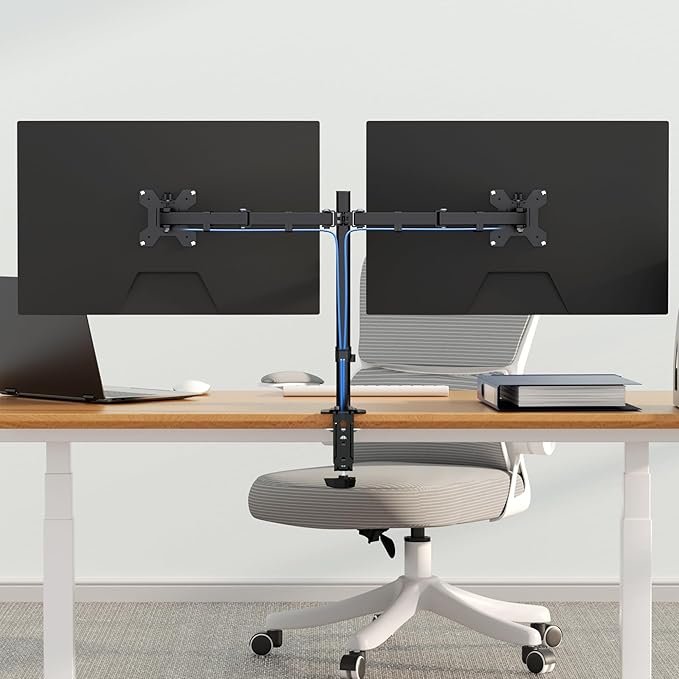 Pholiten Dual Monitor Stand, Heavy Duty Adjustable Monitor Arm Desk Mount for 2 Screens up to 32 Inches, Tilt, Swivel, Rotate, Supports 22 lbs per Monitor Arm