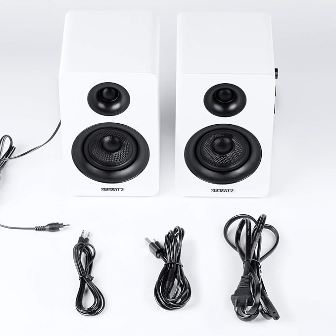 Sanyun SW208 3" Active Bluetooth 5.0 Bookshelf Speakers – 60W Carbon Fiber Speaker Unit - Built-in 24bit DAC Dynamic 3D Surround Sound 2.0 Computer PC Monitor Gaming (Pair, White)