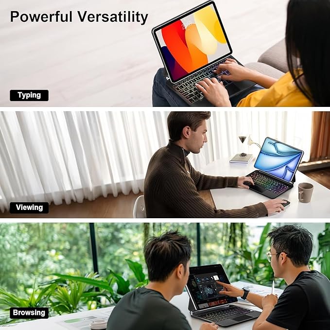 for iPad Air 11 inch Case with Keyboard (M4/M3/M2,2026/ 2025/2024), iPad Pro 11 (4th/3rd/2nd/1st Gen) & Air 5/4th,Magic-Style Magnetic Case Keyboard with 7-Color Backlight, Multi-Touch Trackpad