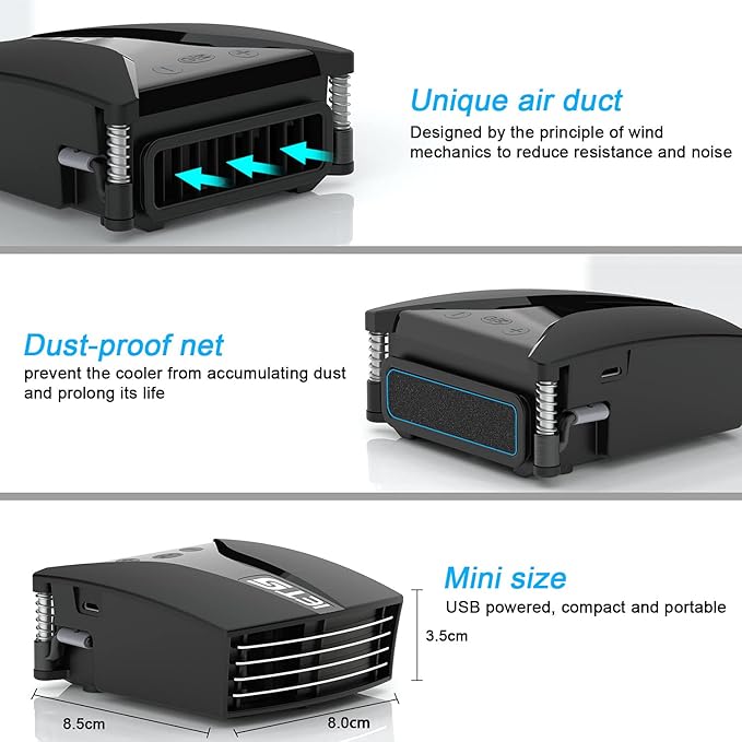 GT202UB vacuum laptop fan cooler With temperature display, intelligent temperature measurement cooling, 13 wind speed (2600-5000RPM turbo fan),Perfect for Rapid Cooling of gaming laptop