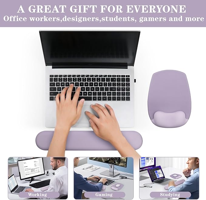 Wrist Rest for Keyboard and Mouse, Ergonomic Gel Computer Keyboard Wrist Rest with Memory Foam, Keyboard Wrist Support Pad for Long Hours of Work, Gaming, Studying-Relieve Wrist Pain (GD-Purple)