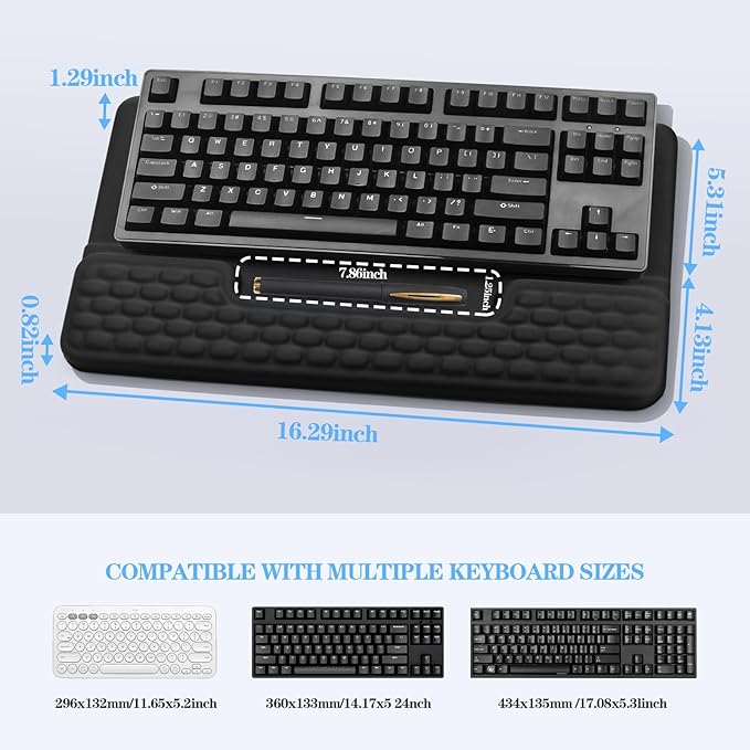 Keyboard Stand with Wrist Rest, Computer Wrist Support Pad, Ergonomic Comfy Tilted Keyboard Holder Lift Tray with Wrist Pad, Soft Memory Foam Desk Cushion for Office Home (Black)