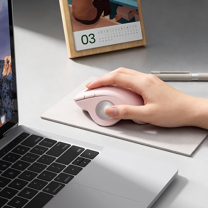 seenda Wireless Trackball Mouse, Bluetooth - Ergonomic Rollerball Mouse Rechargeable, 3 Device Connection Optical Mice Adjustable DPI Thumb Control Mice Compatible for Mac/Android/Windows - Rose Pink