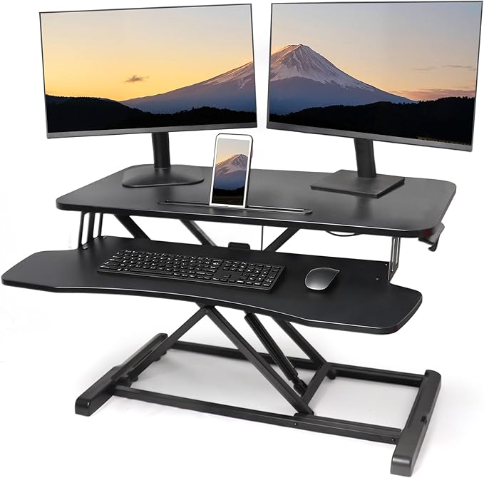32 inch Standing Desk Converter, Height Adjustable Sit Stand Riser for Home Office,Stand Up Desk Riser, Quick Sit to Stand Tabletop with Keyboard Tray,Black
