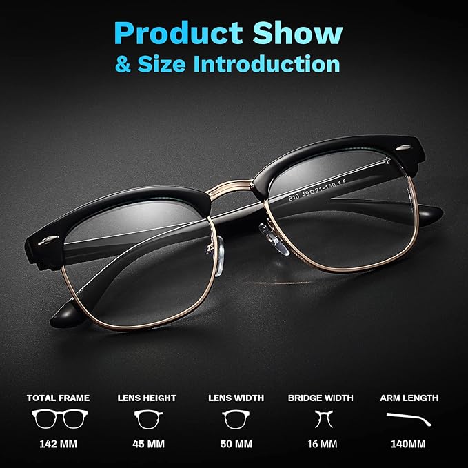 racico Blue Light Glasses for Men – Computer Gaming Blocking Glasses Anti Eyestrain, UV Clear Lens, Vintage Blue Blockers