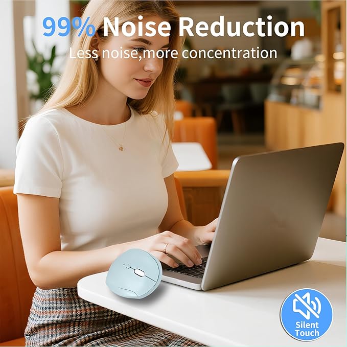 Wireless Silent Ergonomic Vertical Mouse - Dual Mode 2.4G/Bluetooth, Rechargeable Type C, Pain Relief for Office and Home Use, Compatible with Laptop & PC (Green)