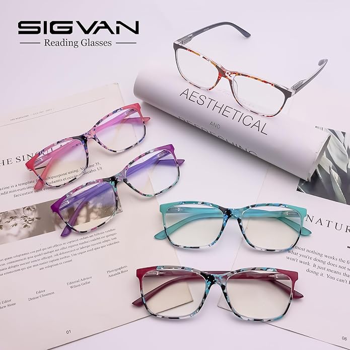 SIGVAN Ladies Reading Glasses Blue Light Blocking Spring Hinge Fashion Pattern Print Eyeglasses for Women
