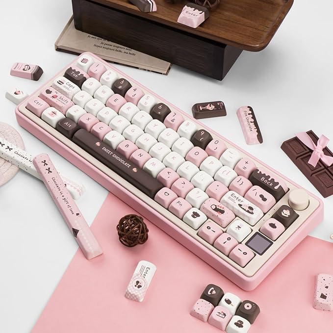 PBT Keycaps 145 Keys, Dye Sublimation PBT Custom Keycap Set, Pink Chocolate Keycaps, Cute Key Cap FOA Profile Keyboard Keycap Set for Cherry Gateron MX Switches Mechanical Keyboard