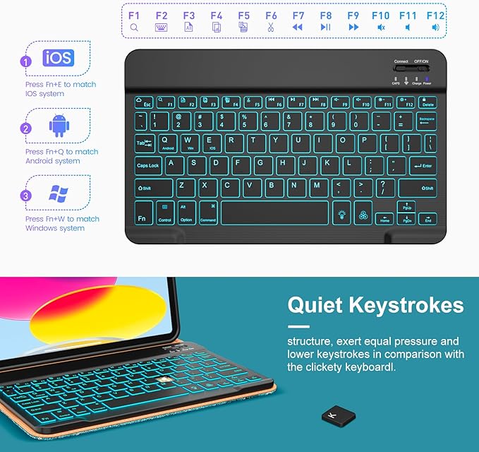 VIKESI Keyboard Case for iPad (A16,2025) 11th Generation/iPad 10th Generation Case (10.9" 2022),Premium Leather Smart Cover,Built-in Breathing Light,Function Row,Pencil Holder,Card Slots-Gold Texture