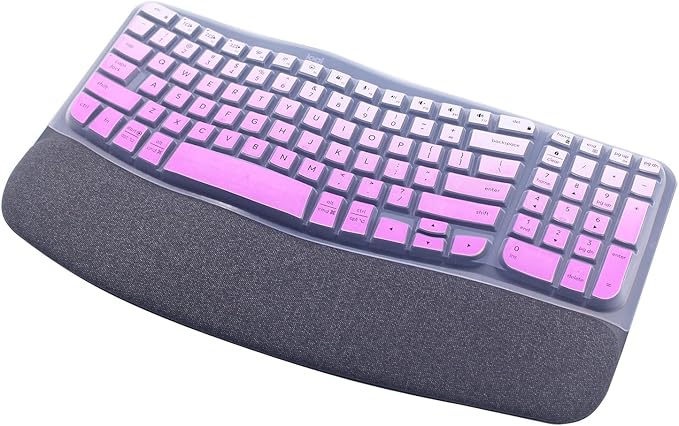 Silicone Keyboard Skin Cover Compatible for 2023 Logitech Wave Keys Wireless Ergonomic Keyboard & Logitech Wave Keys MK670, Logitech Wave Keys Keyboard Protector (Ombre Purple)
