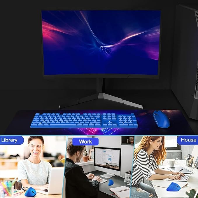 Ergonomic Mouse, Vertical Wireless Mouse 2.4G Rechargeable Optical Vertical Mouse High Precision Optical Mouse Adjustable800/1200/1600 DPI 6 Buttons, for Laptop etc, Blue,Specially for Right-handers