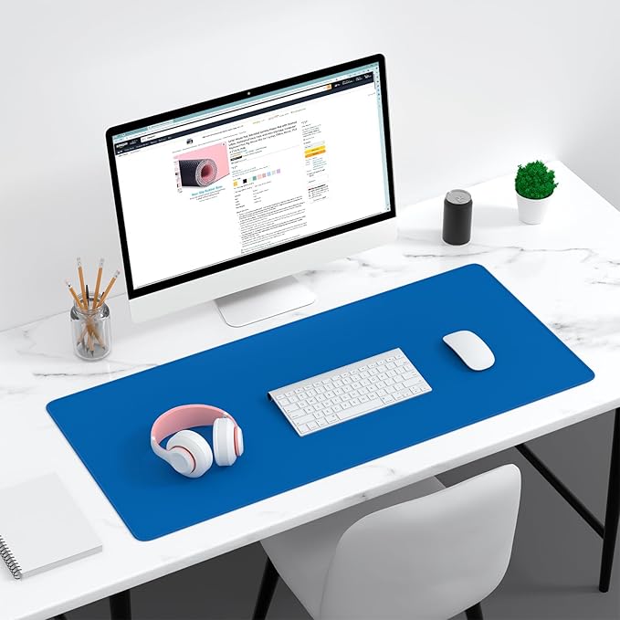 Dapesuom Large Gaming Mouse Pad, Extended Mouse Mat with Stitched Edges, Full Size Keyboard Pad with Non-Slip Base, Big XXL Computer Desk Mats for Gamer, Laptop, Office, 35.5 x 15.7 in, Dark Blue