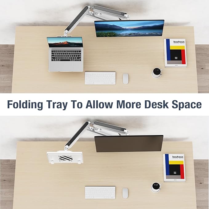 AVLT Adjustable Laptop Tray with Support for 120mm Fan Compatible with VESA 75x75 Monitor Arm - Fits Up to 17 Inch Laptop - White (Fan Not Included)