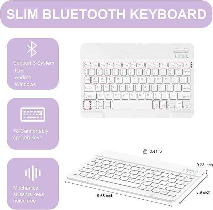 Soke for iPad (A16) 11th/10th Generation Case with Keyboard(2025/2022)-7 Color Backlight Wireless Detachable Folio Keyboard Cover with Built-in Pencil Holder for iPad 11/10.9 inch, Violet Marble