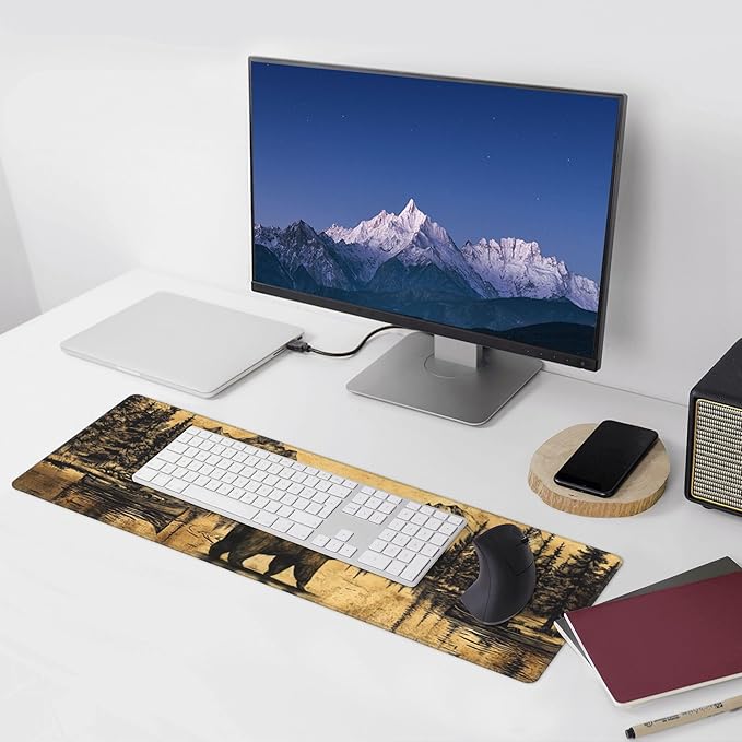 Vintage Bear Desk Mat Large Gaming Mouse Pad Bear Extended Mousepad Big in Laptop Computer Mouse Keyboard Mat for Office Desk Decor 31.5x12 in