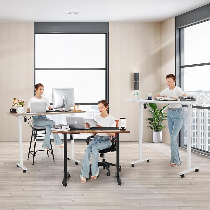 farexon Electric Standing Desk Adjustable Height, 55x24 Inches Computer Desk with 4 Preset Heights, Double Metal Hook, Rolling Wheels, Multifunctional Stand up Desk for Home/Office(White)