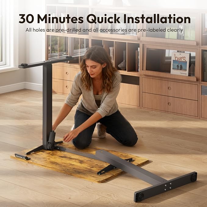Electric Standing Desk,32x24 Inches Adjustable Height Stand up Desk, Sit Stand Home Office Desk with Splice Board, 3 Preset Heights,Equipped with Hooks,Ergonomic Computer Desk Workstation,Brown