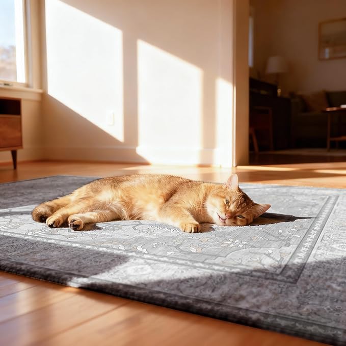 36"x48" Office Chair Mat for Hardwood, Under Desk Chair Mat for Home Office, Anti-Slip Office Rugs for Rolling Chairs, Floor Protector Washable Rugs Warm Gray